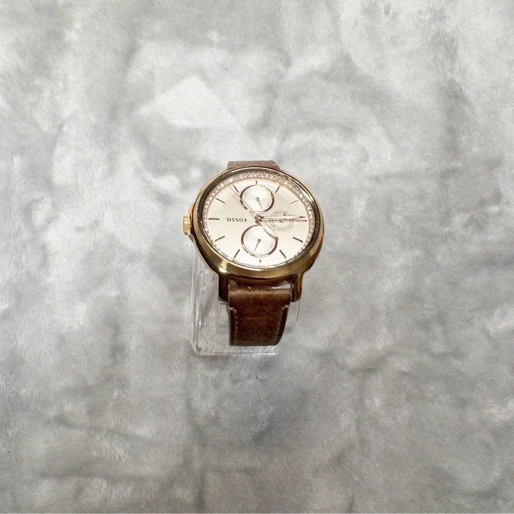 Fossil ES3358 Silver Dial Brown Leather Strap Multifunction 42mm Women's Watch